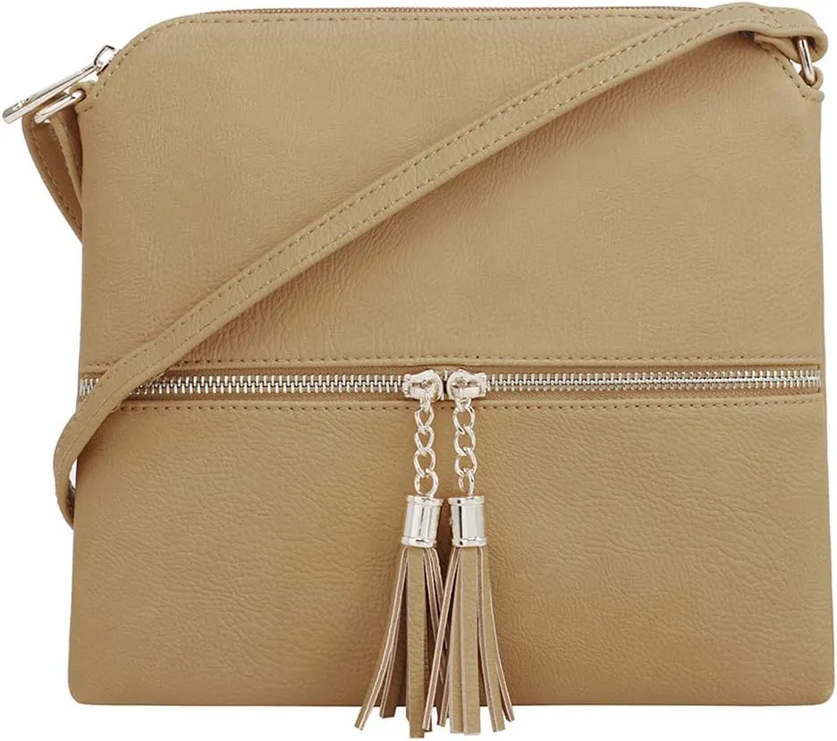 SG SUGU Lightweight Medium Crossbody Bag Shoulder Bag with Tassel and Zipper Pocket