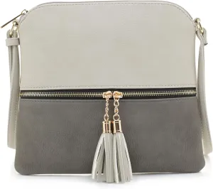 SG SUGU Lightweight Medium Crossbody Bag Shoulder Bag with Tassel and Zipper Pocket