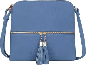 SG SUGU Lightweight Medium Crossbody Bag Shoulder Bag with Tassel and Zipper Pocket
