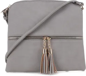 SG SUGU Lightweight Medium Crossbody Bag Shoulder Bag with Tassel and Zipper Pocket