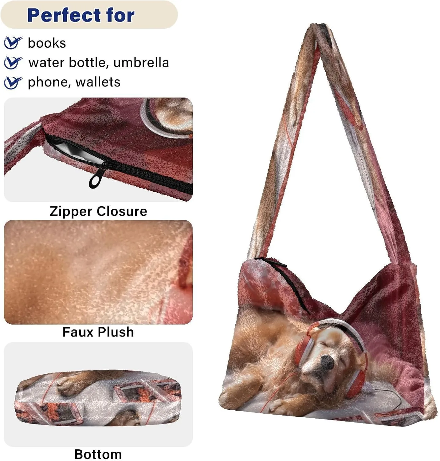 Shamrock and Tractor with Green Leaves Women Handbags Shoulder Bag, Soft Plush Bags, Womens Outdoor Bag