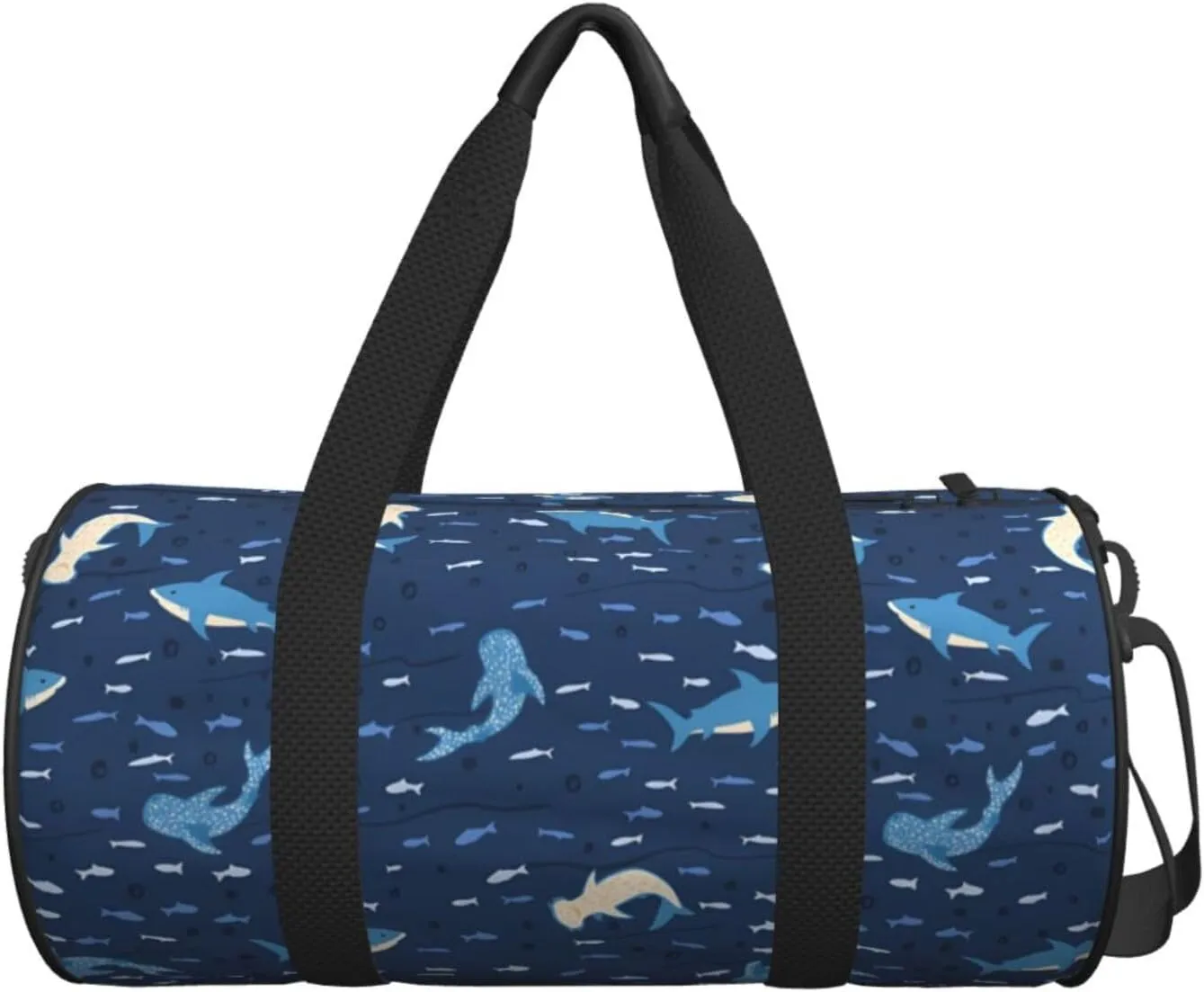 Sharks on blue background Round Travel Duffel Bag Large Capacity Gym Sports Bags for Hiking Vacation Trips