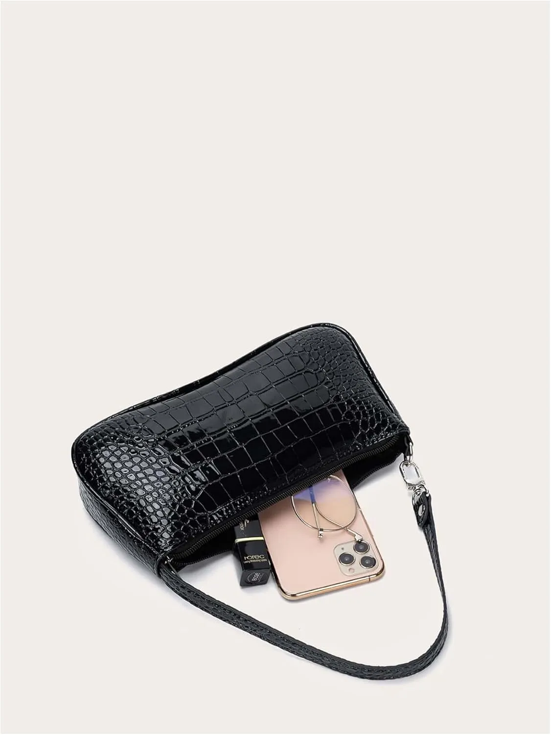 SHENHE Women's Small Shoulder Bag Y2k Crocodile Embossed PU Leather Clutch Purse Handbag