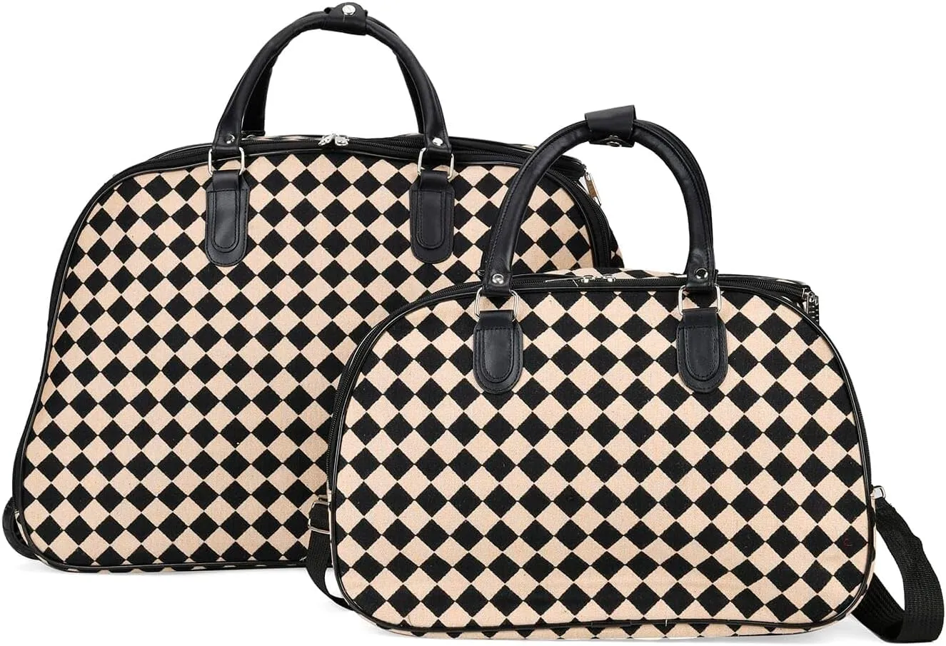 Shop LC Set of 2 Beige with Butterfly Travel Bag - Large Wheeled Rolling Duffel Bag and Small Duffel Bag Mothers Day Gifts