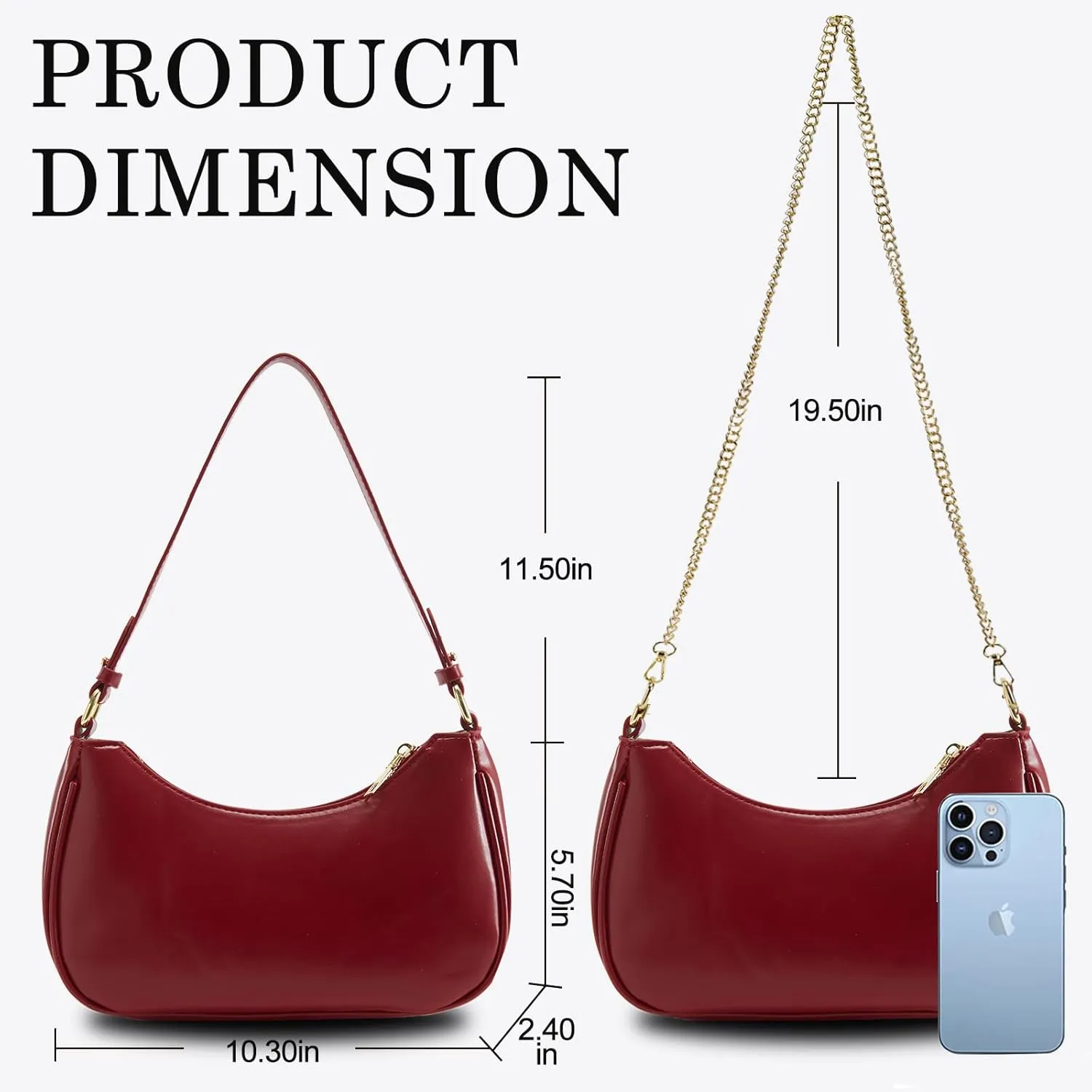 Shoulder Bag for Women Y2K Trendy Hobo Handbags Purse Vegan Leather Clutch Handbag with 2 Adjustable Removable Straps