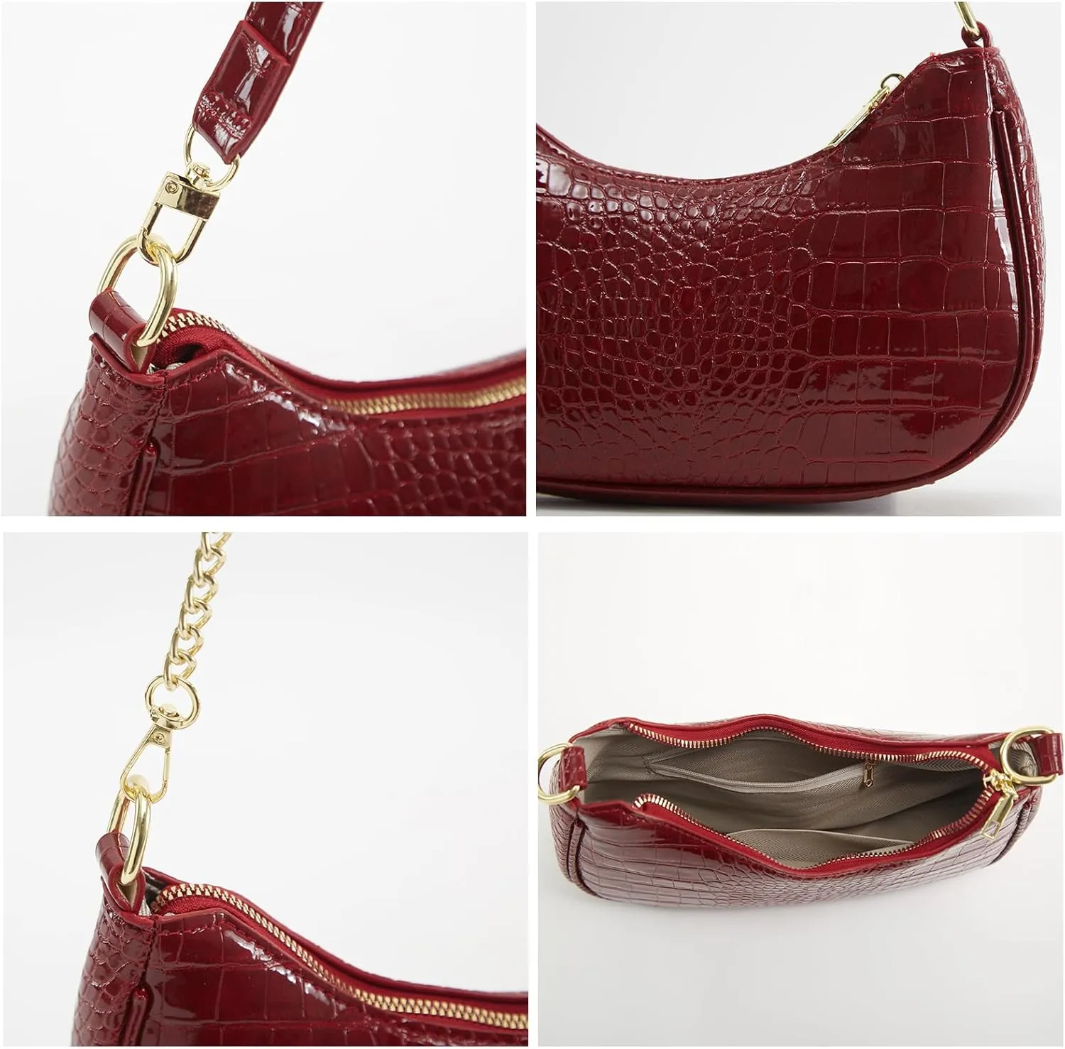 Shoulder Bag for Women Y2K Trendy Hobo Handbags Purse Vegan Leather Clutch Handbag with 2 Adjustable Removable Straps