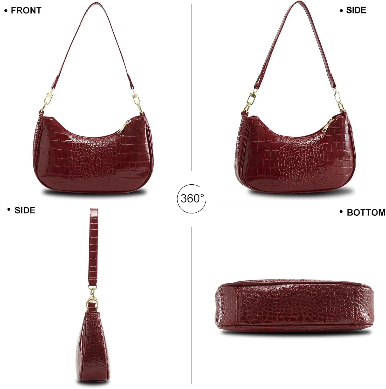 Shoulder Bag for Women Y2K Trendy Hobo Handbags Purse Vegan Leather Clutch Handbag with 2 Adjustable Removable Straps