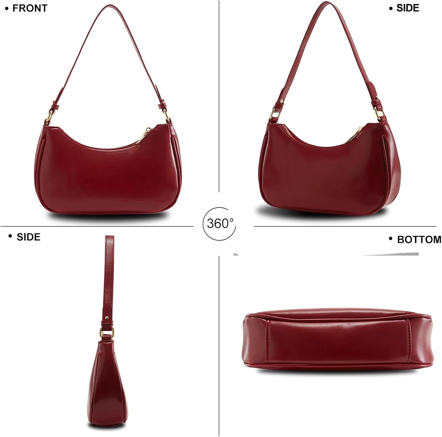 Shoulder Bag for Women Y2K Trendy Hobo Handbags Purse Vegan Leather Clutch Handbag with 2 Adjustable Removable Straps