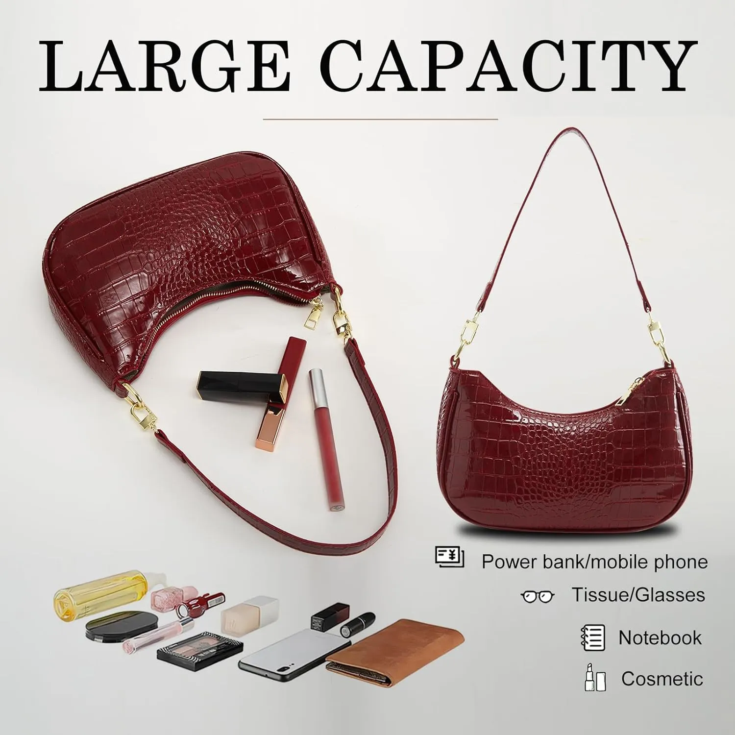 Shoulder Bag for Women Y2K Trendy Hobo Handbags Purse Vegan Leather Clutch Handbag with 2 Adjustable Removable Straps