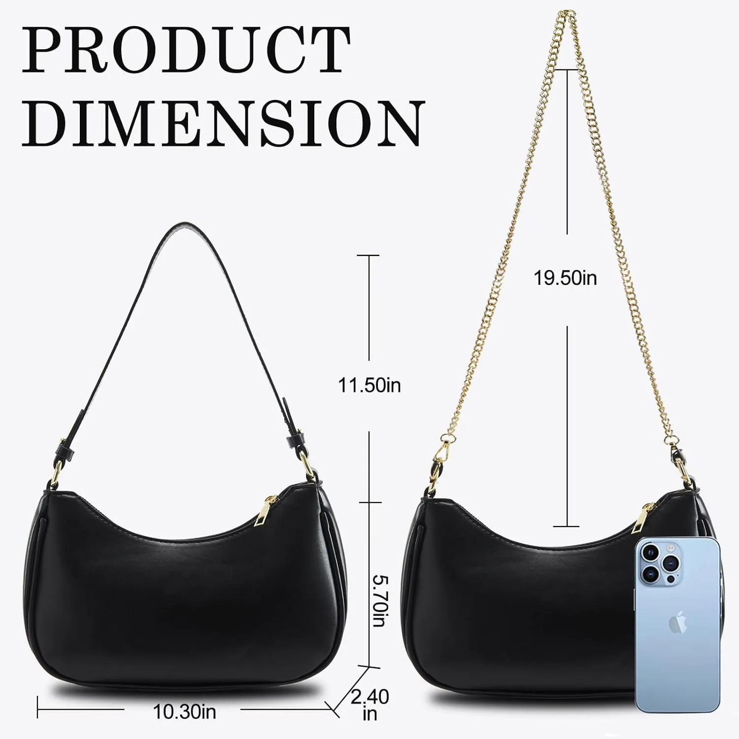 Shoulder Bag for Women Y2K Trendy Hobo Handbags Purse Vegan Leather Clutch Handbag with 2 Adjustable Removable Straps
