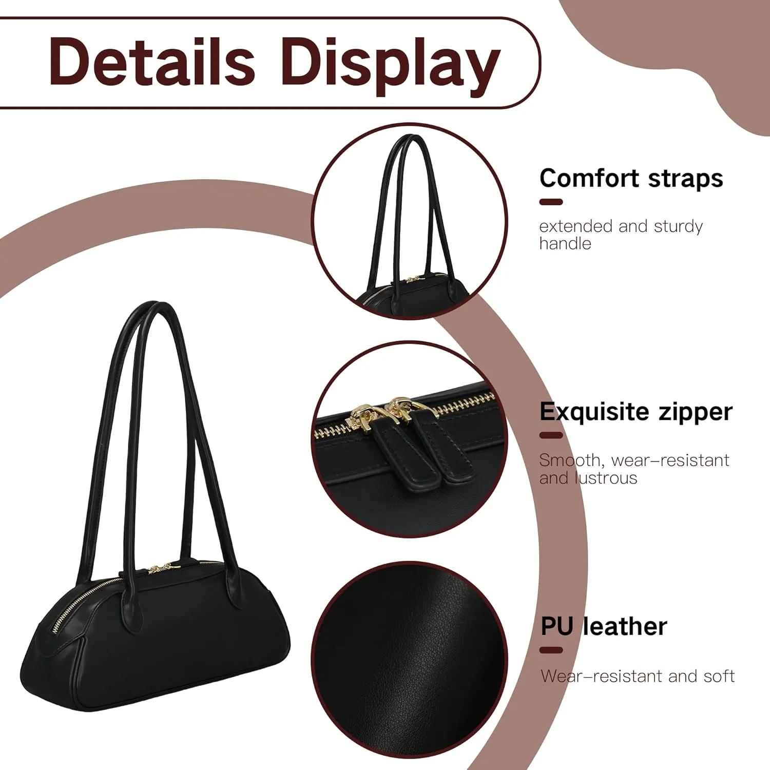 Shoulder Bag Purse for Women Vegan Leather Swing Bags with Zip Small Handbags