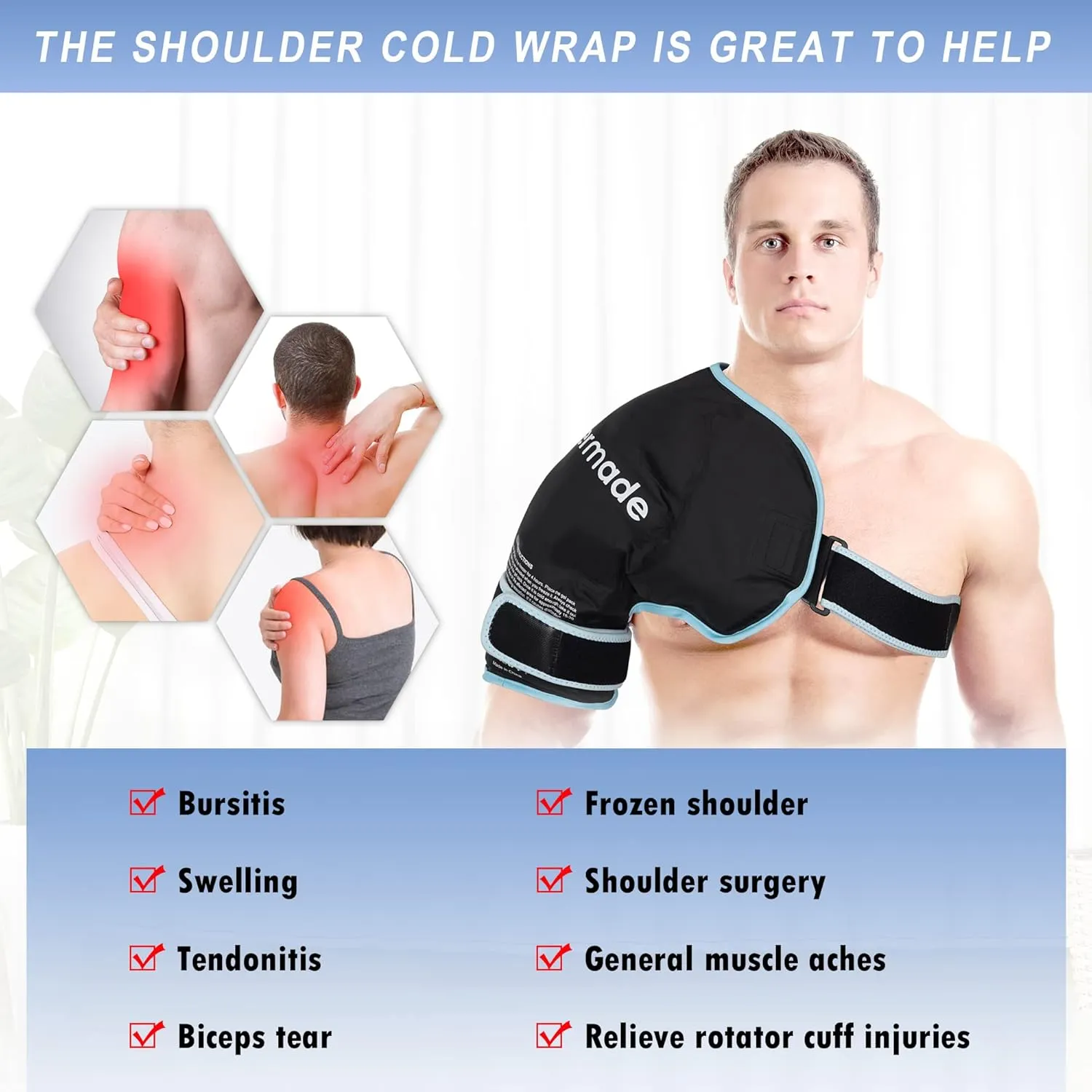Shoulder Ice Pack Rotator Cuff Cold Therapy, Shoulder Pain Relief Reusable Large Gel Ice Packs for Shoulder Injuries, Hot Cold Shoulder Compression for Men Women Left Right Rotator Cuff Relief