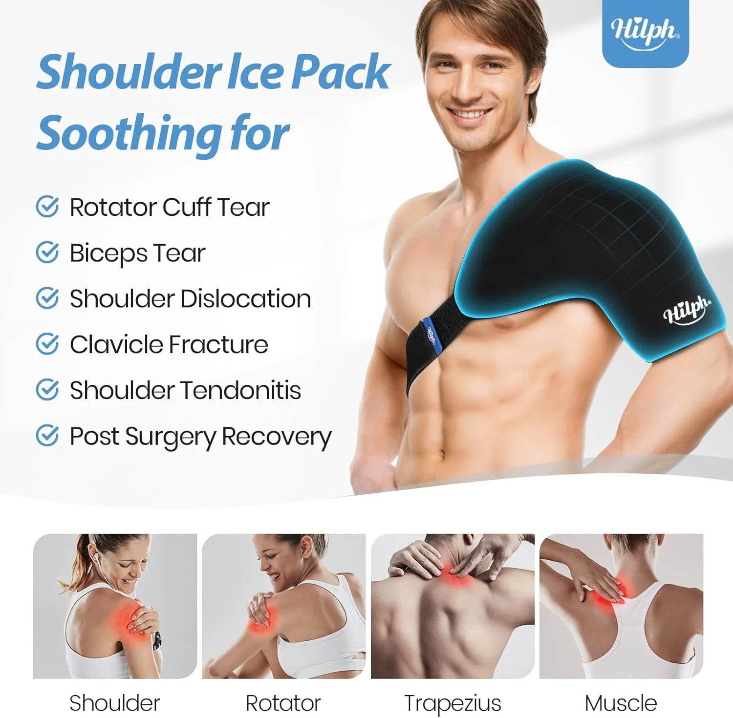 Shoulder Ice Pack Wrap with Targeted Double-Layer Gel for Trapezius & Rotator Cuff Cold Therapy, Reusable Gel Cold Pack for Shoulder & Arm Pain Relief, Better Putting On & Off, Large