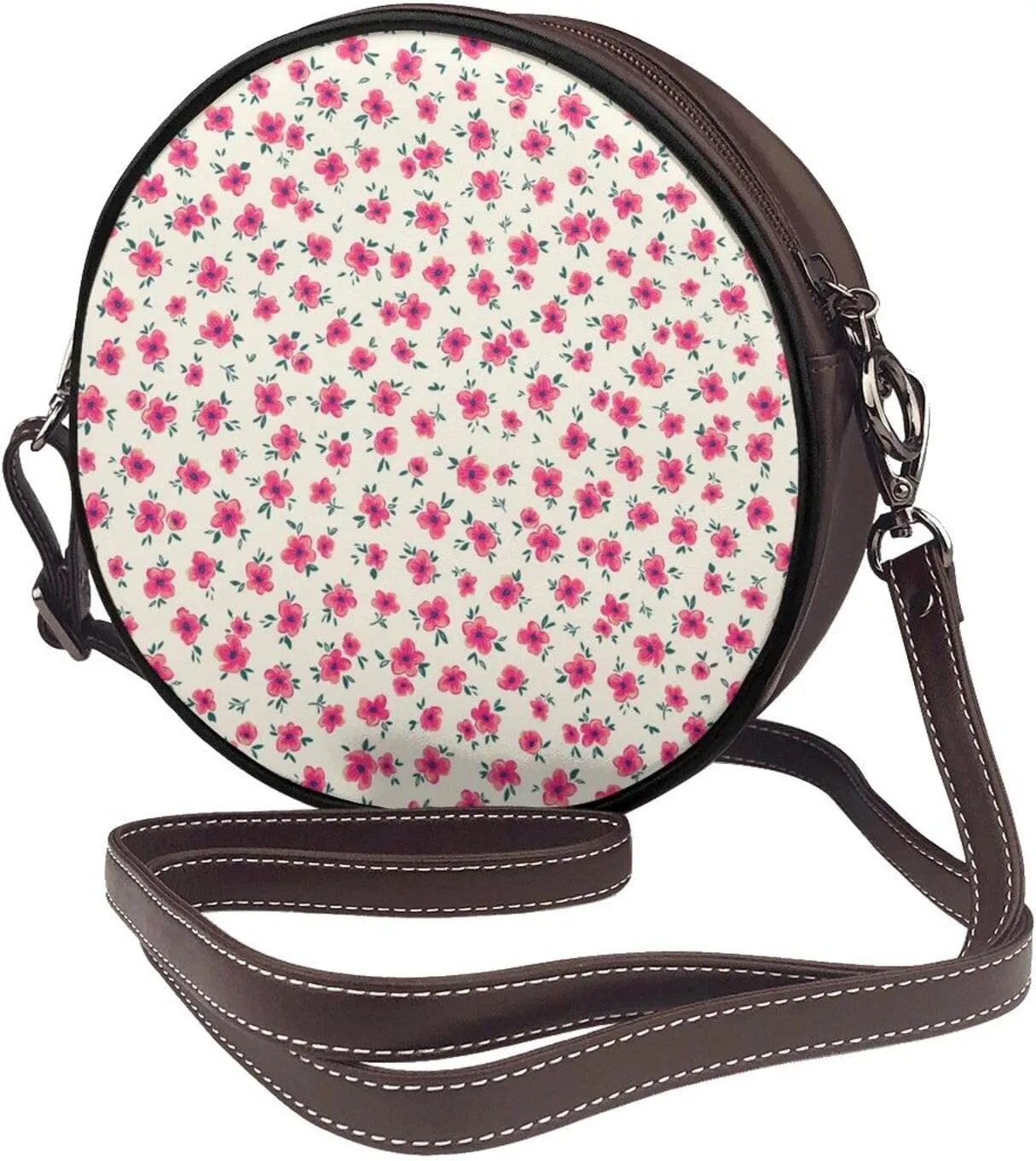 Shoulder Round Circle Bag Leather Travel Briefcase Satchel for Office, Work, Travel