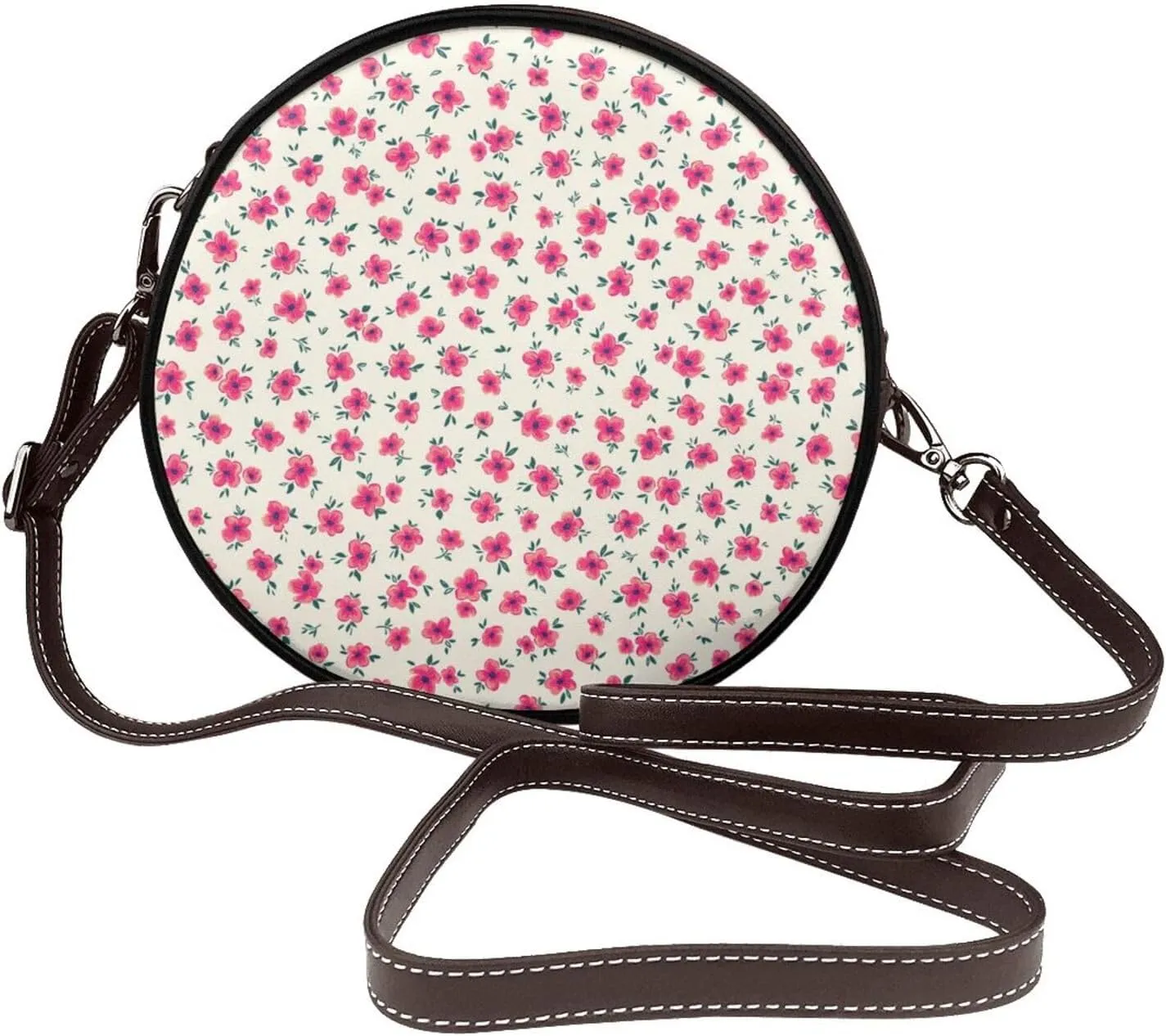 Shoulder Round Circle Bag Leather Travel Briefcase Satchel for Office, Work, Travel