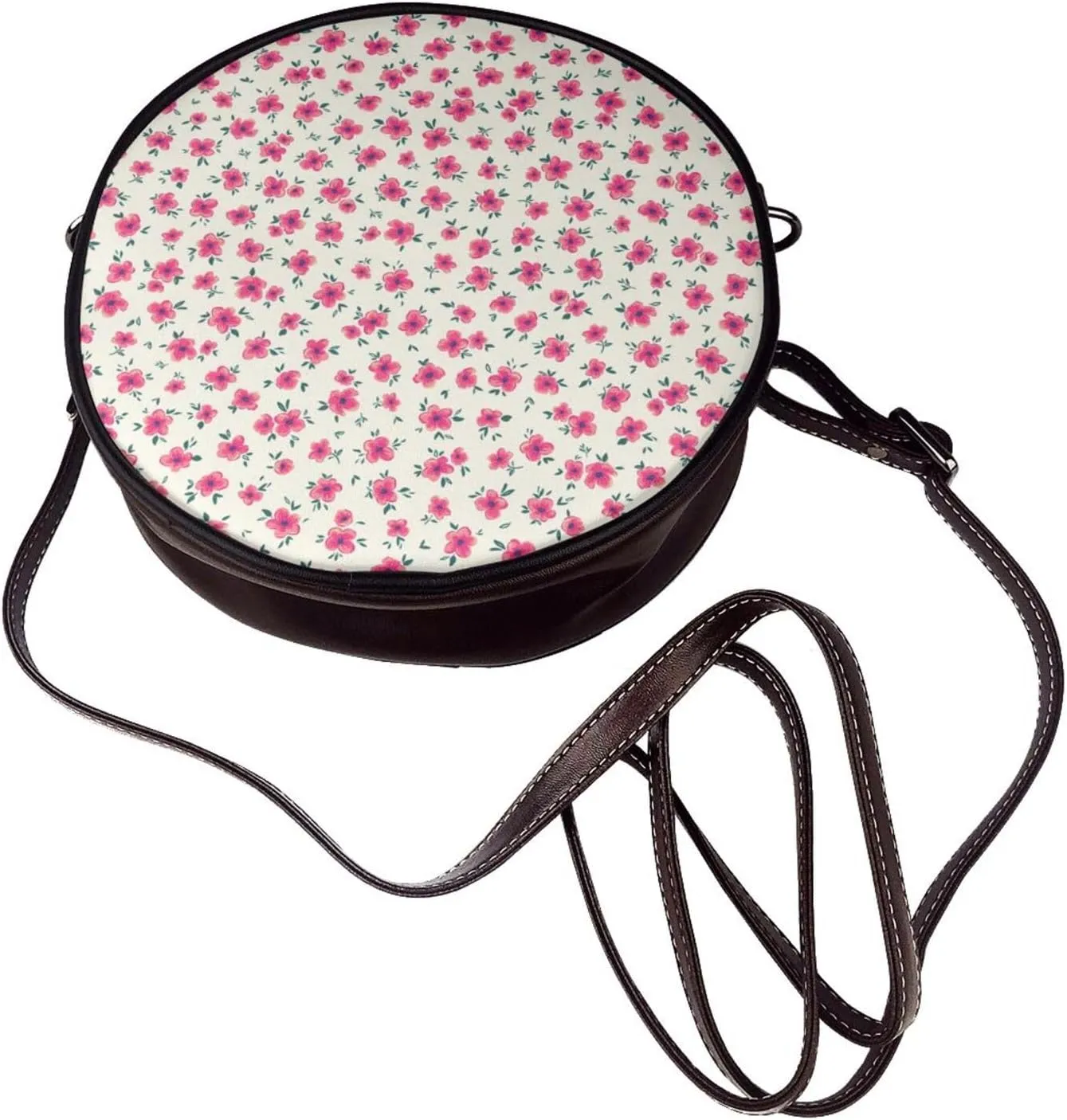 Shoulder Round Circle Bag Leather Travel Briefcase Satchel for Office, Work, Travel