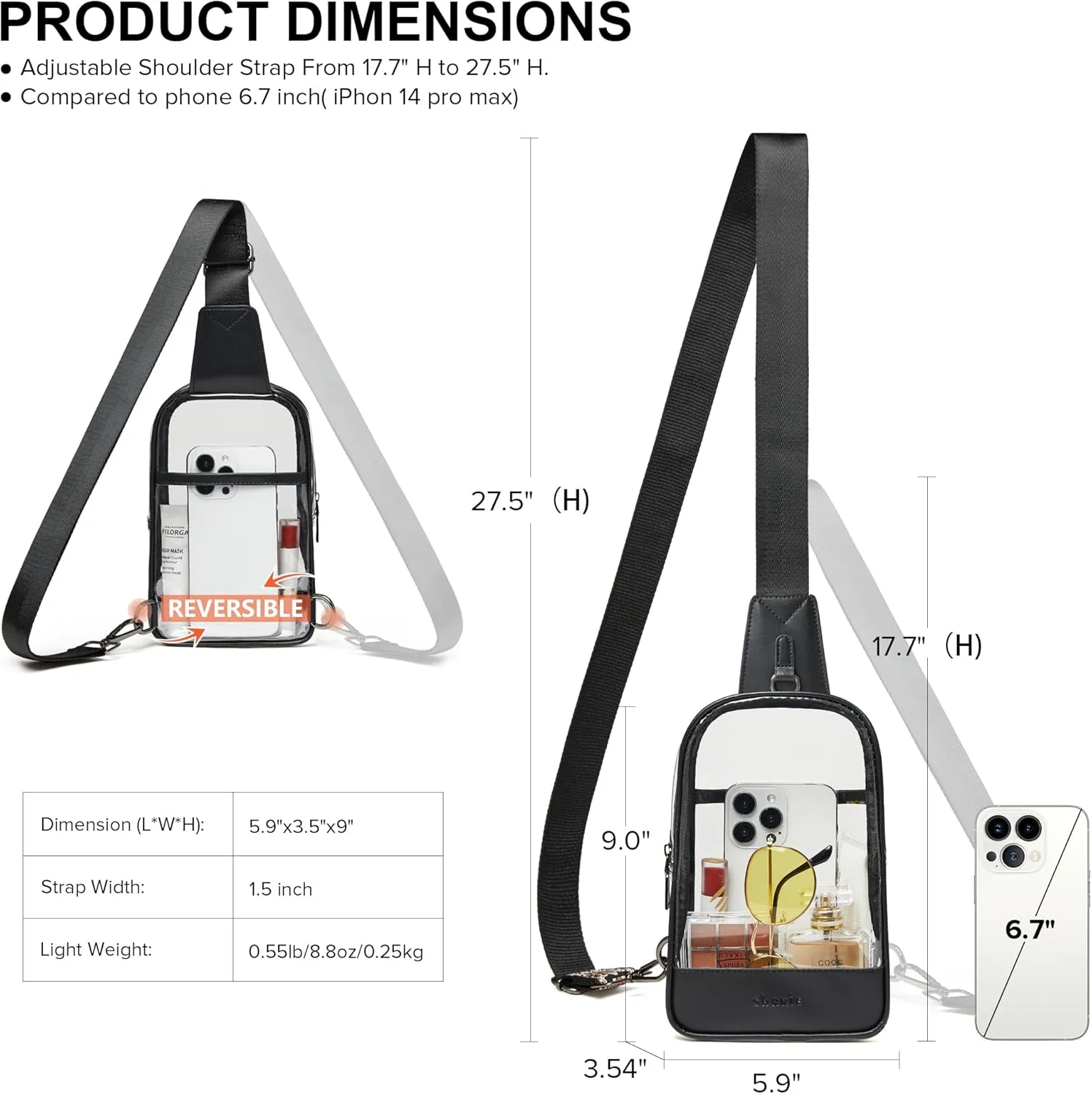 Shrrie Clear Bag for Stadium Events Transparent Crossbody Sling Bag for Women & Men - Stadium Approved, Concerts & Sports