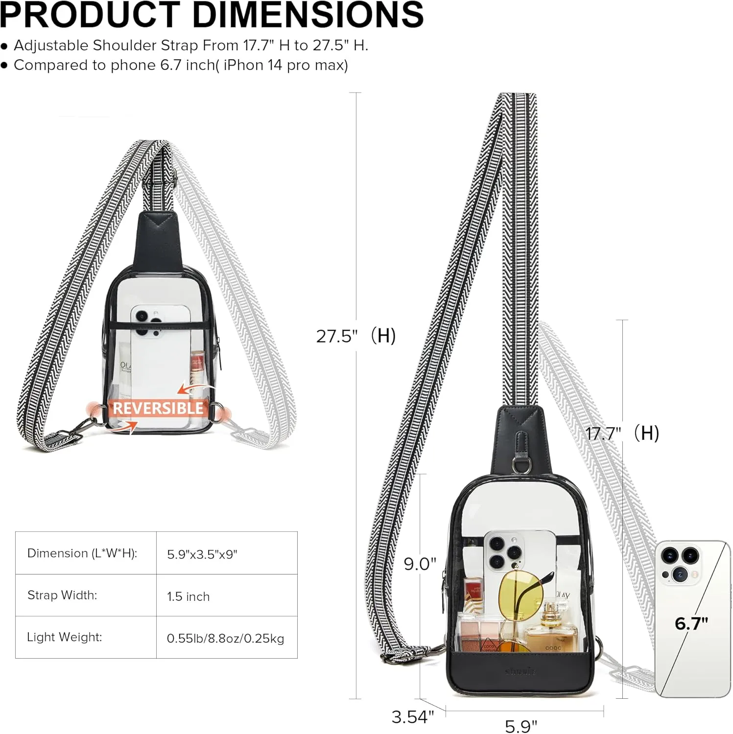Shrrie Clear Bag for Stadium Events Transparent Crossbody Sling Bag for Women & Men - Stadium Approved, Concerts & Sports