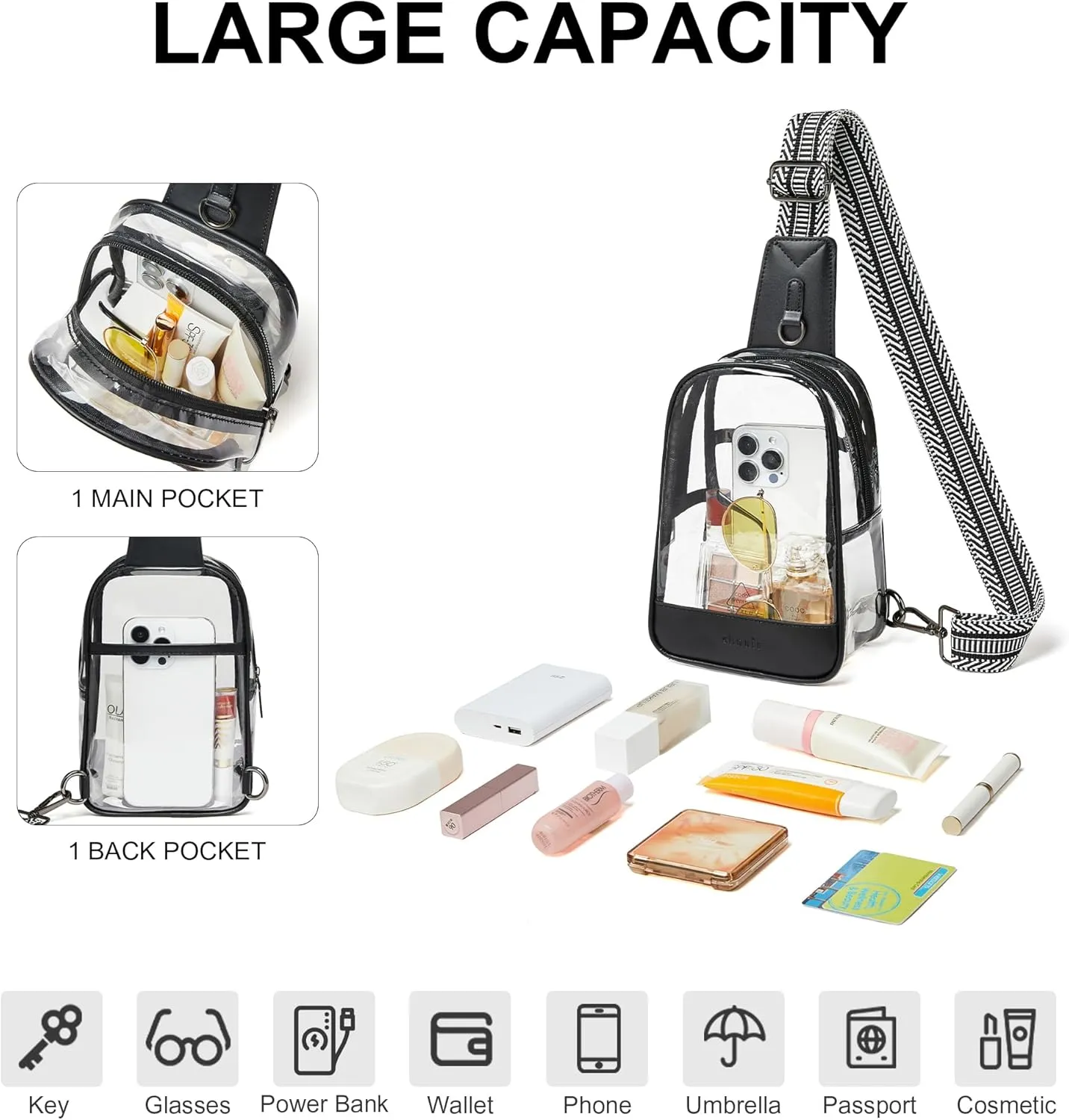 Shrrie Clear Bag for Stadium Events Transparent Crossbody Sling Bag for Women & Men - Stadium Approved, Concerts & Sports