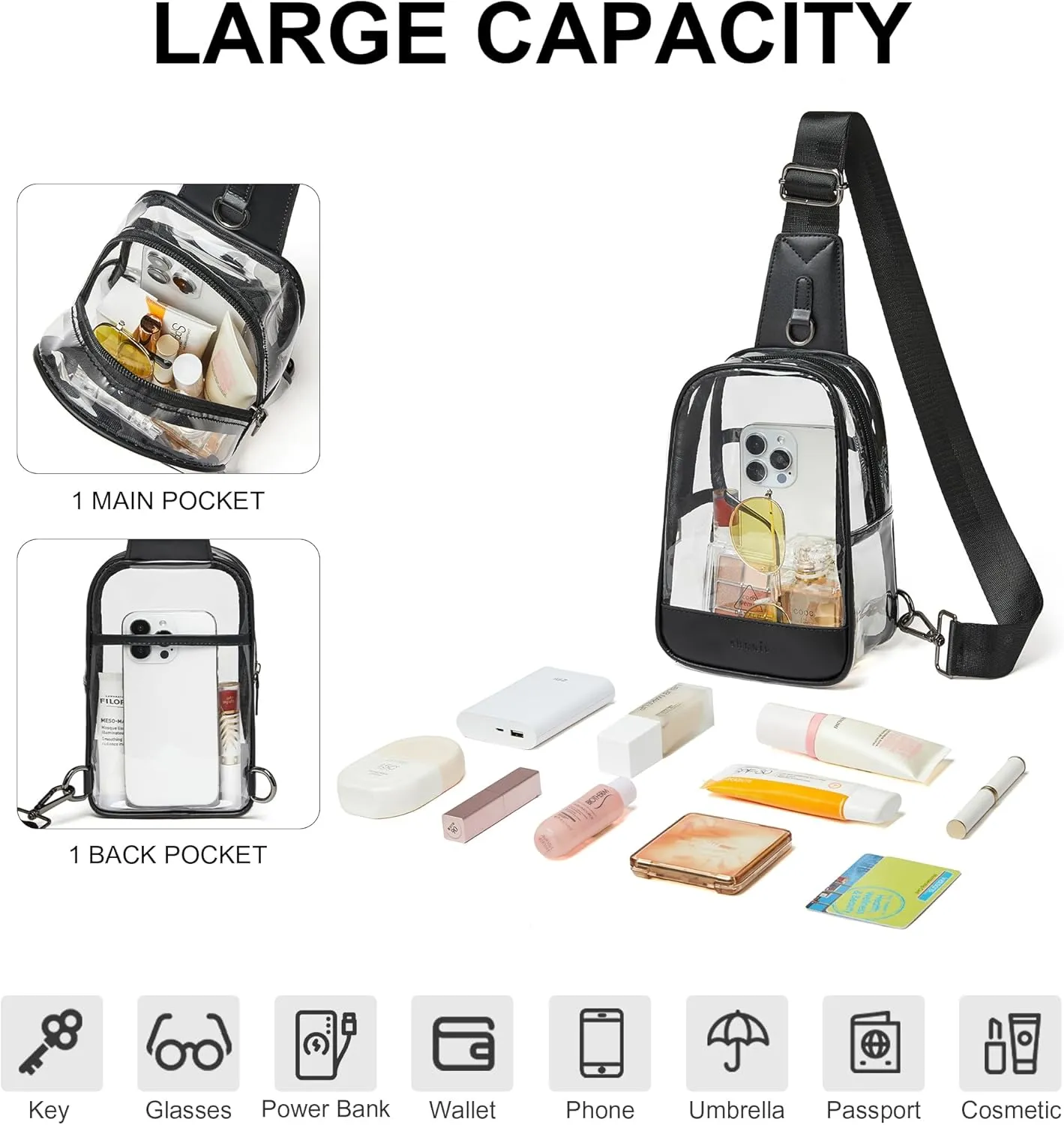 Shrrie Clear Bag for Stadium Events Transparent Crossbody Sling Bag for Women & Men - Stadium Approved, Concerts & Sports