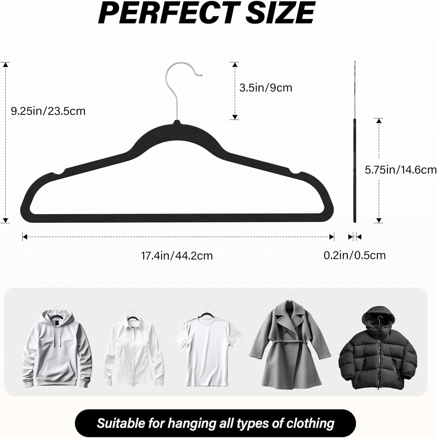 Simple Deluxe Velvet Hangers 70 Pack, Non-Slip Clothes Hangers with Shoulder Notches, 360° Swivel Hooks, Heavy Duty Coat Suit Hangers for Closet Space Saving, Black