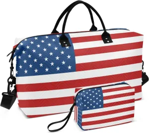 Sinestour American Usa Flag Travel Duffel Bag for Men Women with Makeup Bag Weekend Overnight Carry On Bags for Airline Travel Gym