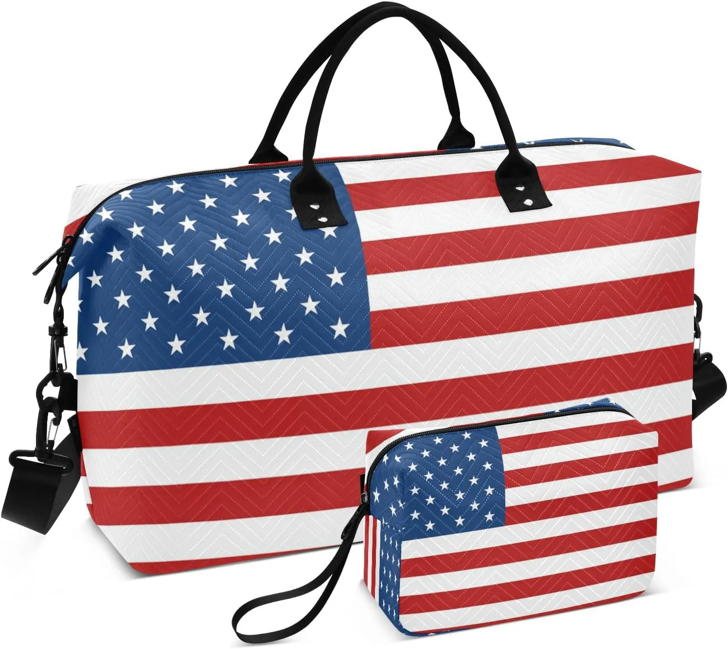 Sinestour American Usa Flag Travel Duffel Bag for Men Women with Makeup Bag Weekend Overnight Carry On Bags for Airline Travel Gym