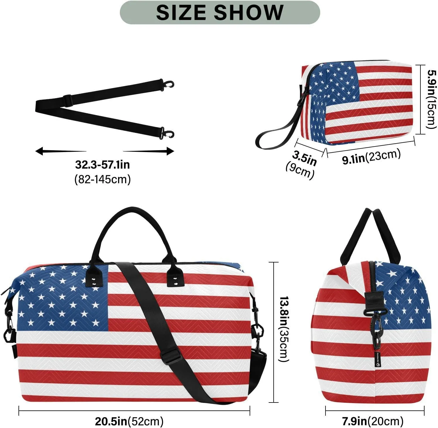 Sinestour American Usa Flag Travel Duffel Bag for Men Women with Makeup Bag Weekend Overnight Carry On Bags for Airline Travel Gym
