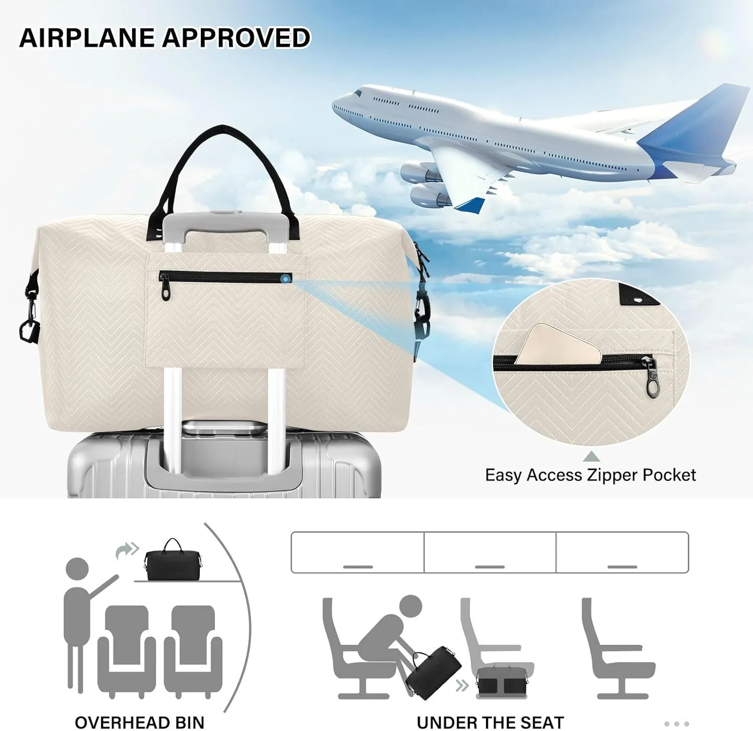 Sinestour Beige Custom Travel Duffel Bag for Men Women with Makeup Bag Personalized Weekend Overnight Carry On Bags for Airline Travel Gym