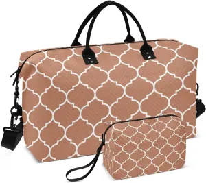 Sinestour Camel Moroccan Tile Travel Duffel Bag for Men Women with Makeup Bag Weekend Overnight Carry On Bags for Airline Travel Gym