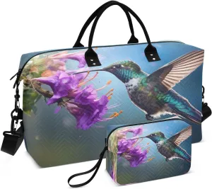 Sinestour Flowers Hummingbird Travel Duffel Bag for Men Women with Makeup Bag Weekend Overnight Carry On Bags for Travel Gym Hospital
