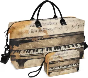 Sinestour Piano Keys Travel Duffel Bag for Men Women with Makeup Bag Weekend Overnight Carry On Bags for Hospital Travel Gym