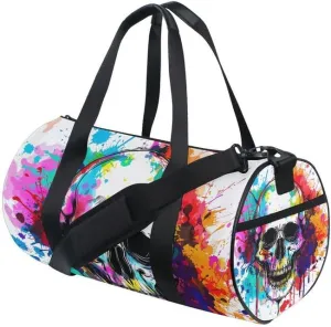 Skull Colorful Round Duffel Sports Bag Lightweight with Inner Pocket Gym Bag for Men Women Duffle Bag for Travel Sports