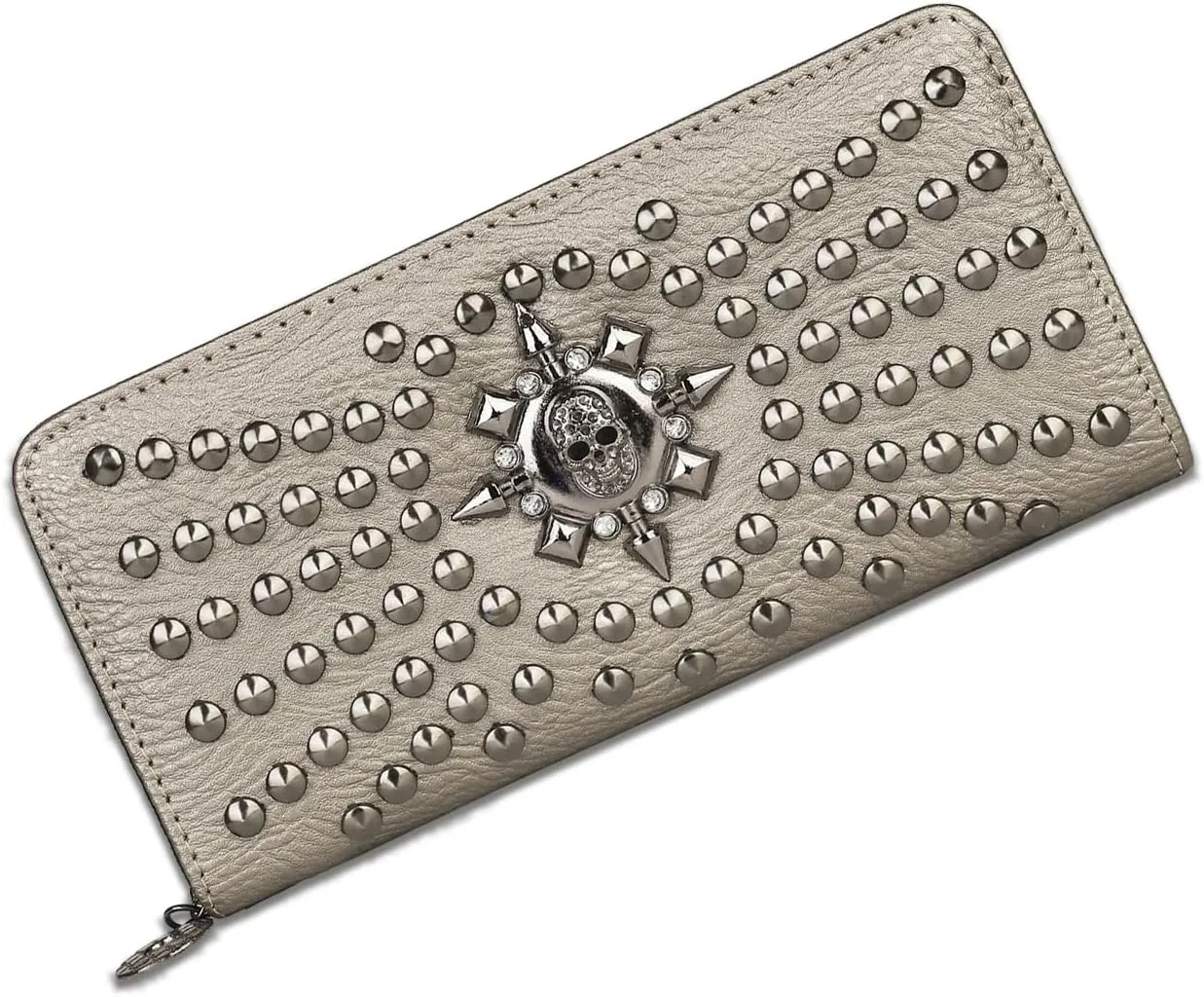 Skull Wallets for Women - Large Capacity Womens Clutch Wallet Purse Punk Studs Gothic Skull Chain Women Wallet Long Purse Credit Card Clutch for Women Handbag (Champagne Gold)