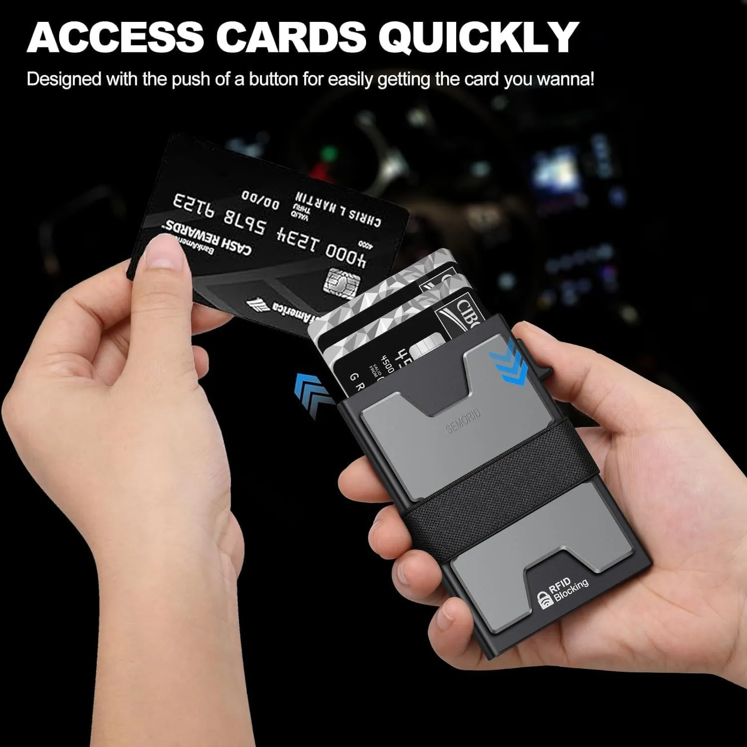 Slim Aluminum Card Holder Wallet for Men, Durable Expandable Backplate, RFID Blocking Minimalist Metal Pop Up Wallet, Holds 12  Cards Plus Cash