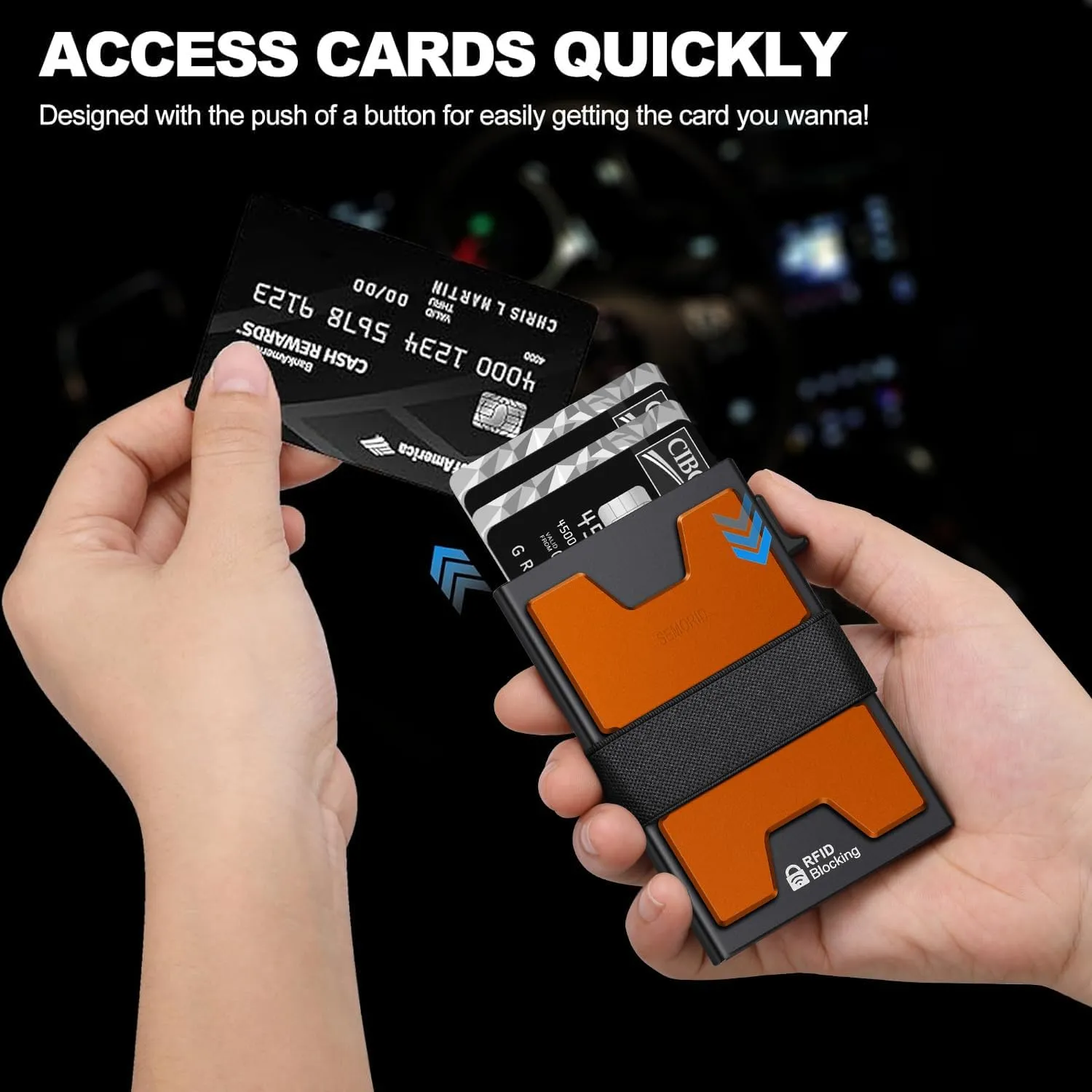 Slim Aluminum Card Holder Wallet for Men, Durable Expandable Backplate, RFID Blocking Minimalist Metal Pop Up Wallet, Holds 12  Cards Plus Cash