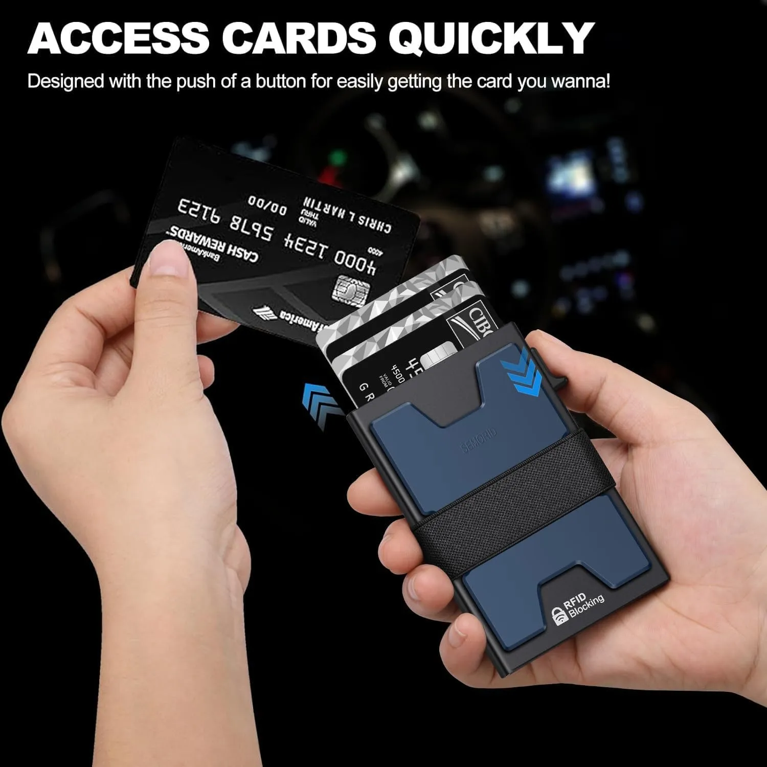 Slim Aluminum Card Holder Wallet for Men, Durable Expandable Backplate, RFID Blocking Minimalist Metal Pop Up Wallet, Holds 12  Cards Plus Cash