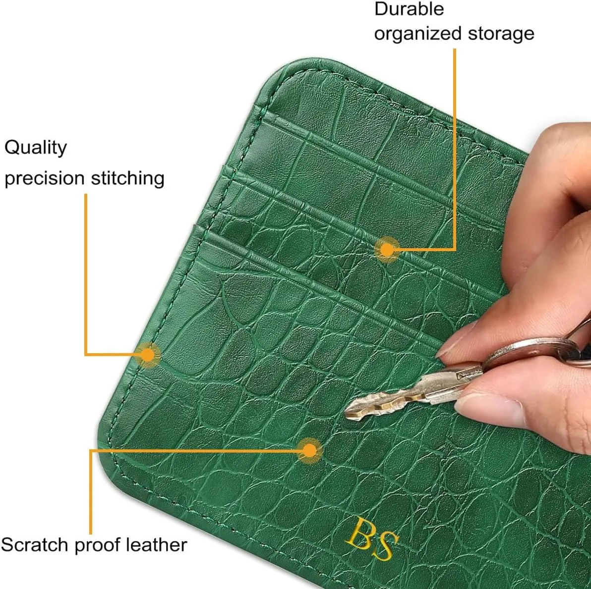 Slim Minimalist Credit Card Holder Wallet with Personalized Custom Initials Name Embossed, Crocodile Pattern PU Leather Front Pocket Wallets for Women Men, Small Thin Card Case Card Protector, Blue