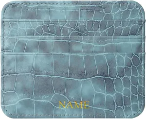 Slim Minimalist Credit Card Holder Wallet with Personalized Custom Initials Name Embossed, Crocodile Pattern PU Leather Front Pocket Wallets for Women Men, Small Thin Card Case Card Protector, Blue