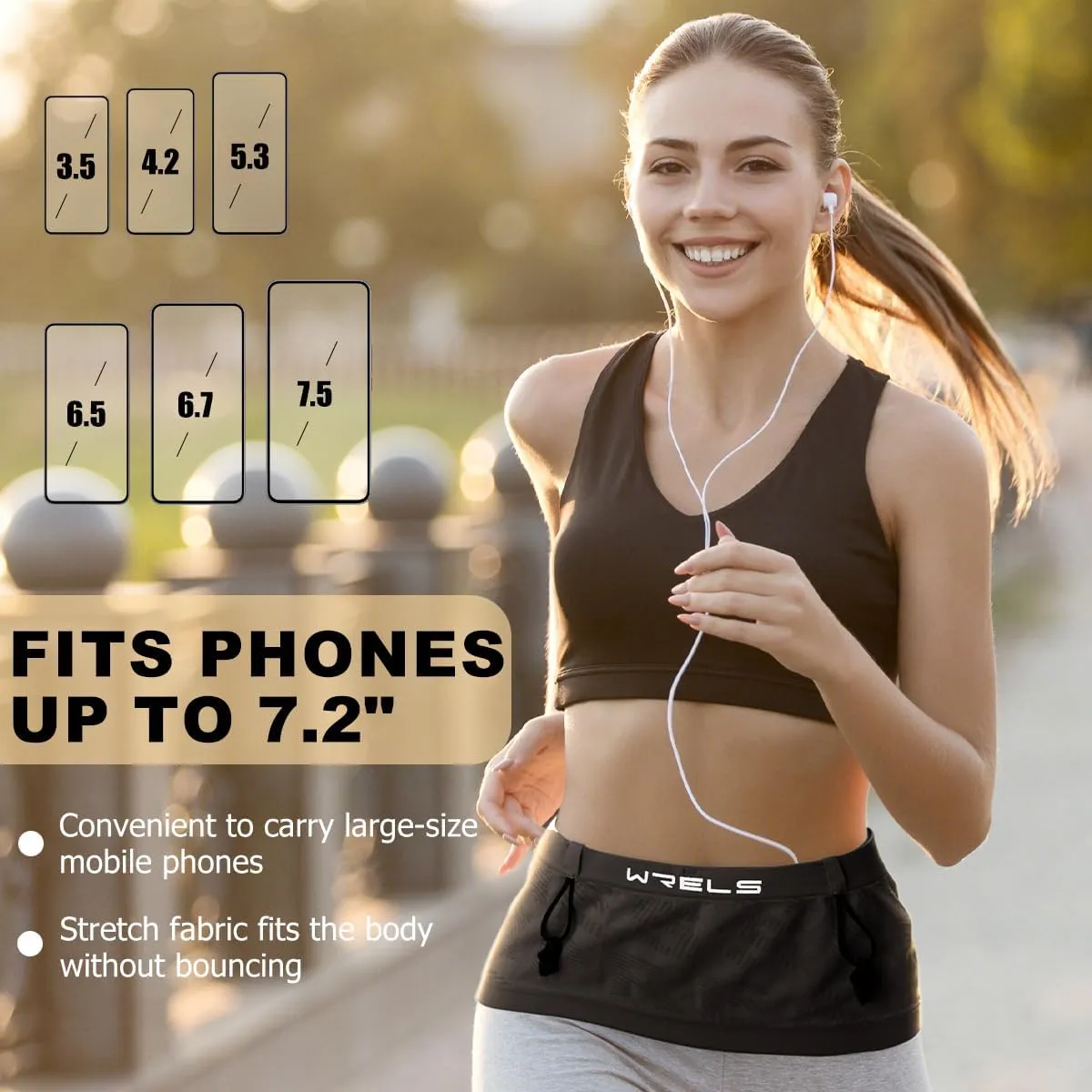 Slim Running Belt with Bib Number Clip,Elastic Phone Holder Fanny Pack for Women Men,Large Capacity Fitness Waist Pack Holds Water Bottle, Keys, Cards