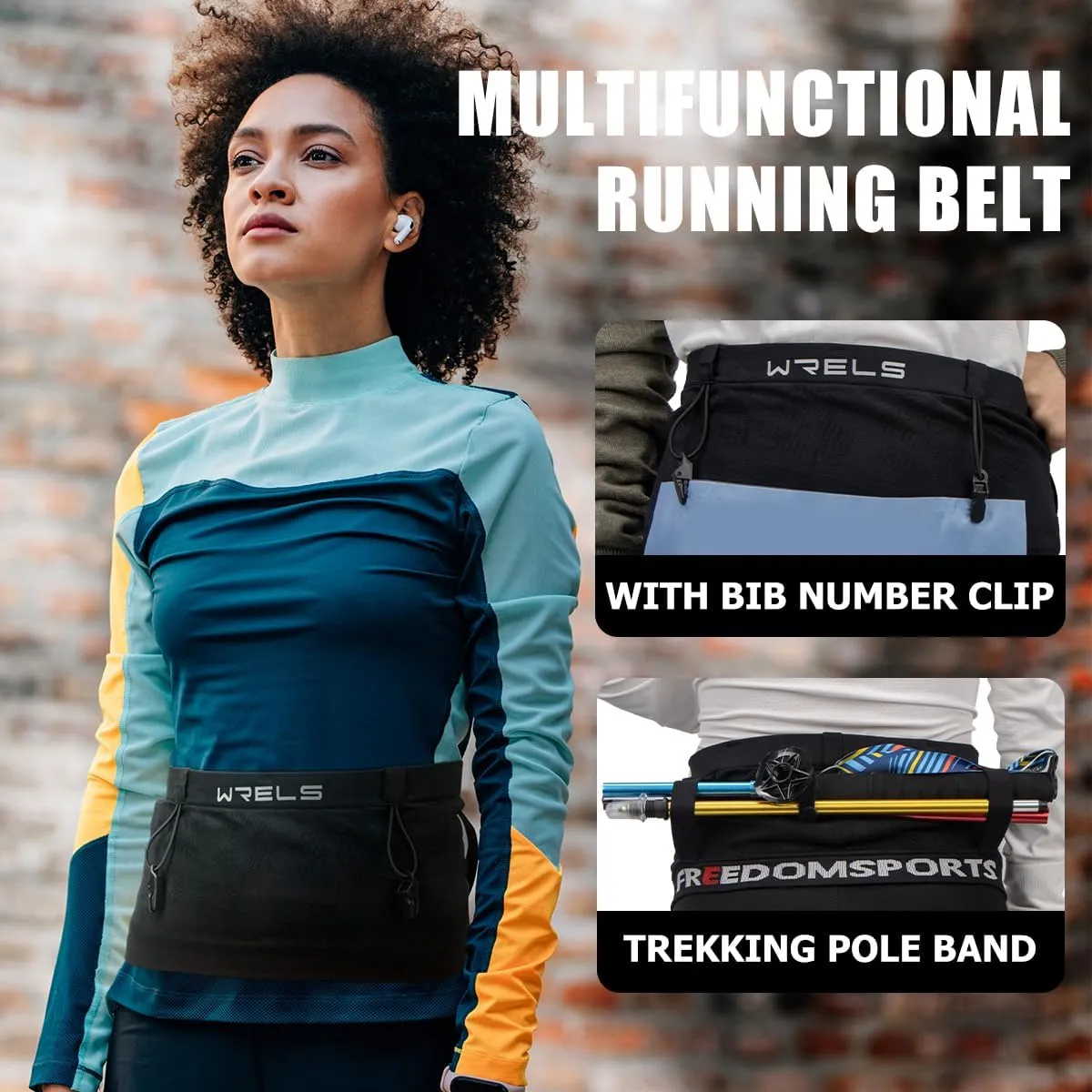 Slim Running Belt with Bib Number Clip,Elastic Phone Holder Fanny Pack for Women Men,Large Capacity Fitness Waist Pack Holds Water Bottle, Keys, Cards