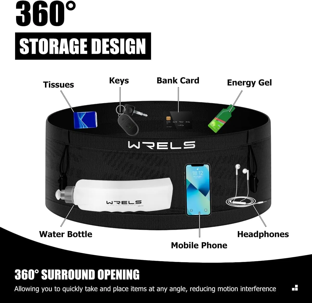 Slim Running Belt with Bib Number Clip,Elastic Phone Holder Fanny Pack for Women Men,Large Capacity Fitness Waist Pack Holds Water Bottle, Keys, Cards