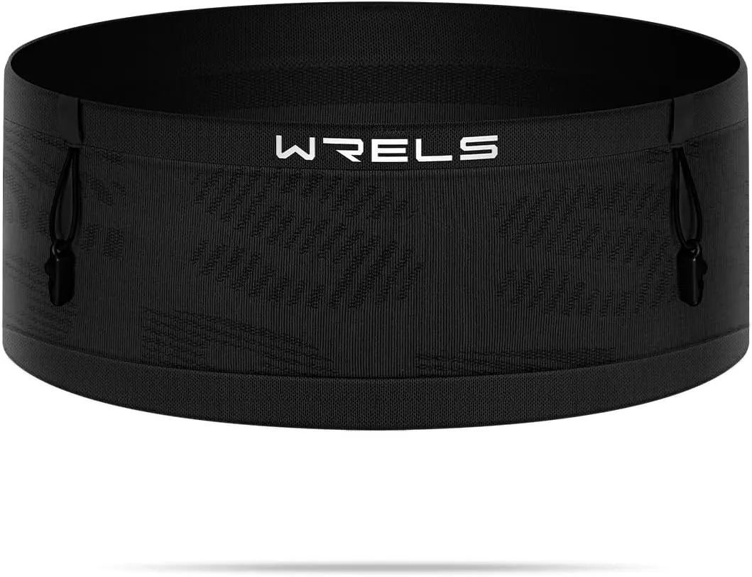 Slim Running Belt with Bib Number Clip,Elastic Phone Holder Fanny Pack for Women Men,Large Capacity Fitness Waist Pack Holds Water Bottle, Keys, Cards