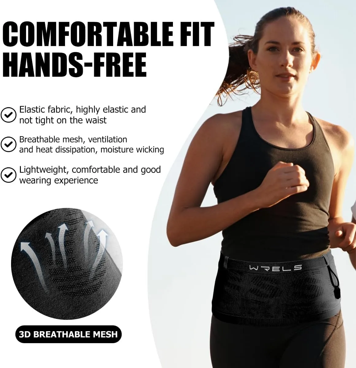 Slim Running Belt with Bib Number Clip,Elastic Phone Holder Fanny Pack for Women Men,Large Capacity Fitness Waist Pack Holds Water Bottle, Keys, Cards