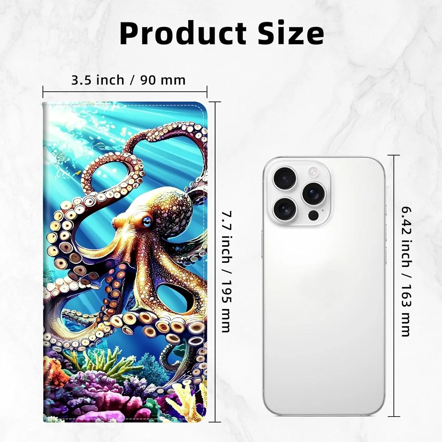 Slim Thin RFID Blocking Credit Card Wallets, Long Wallet for Women, Bifold PU Leather Credit Card Holder Cute Cash Clutch Long Billfold, Button Protection, Colourful Octopus