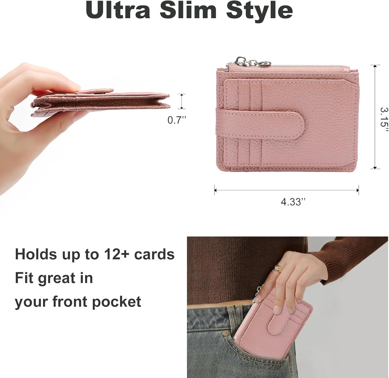 Slim Wallet for Women Thin Womens Card Holder RFID Blocking Genuine Leather Small Wallets
