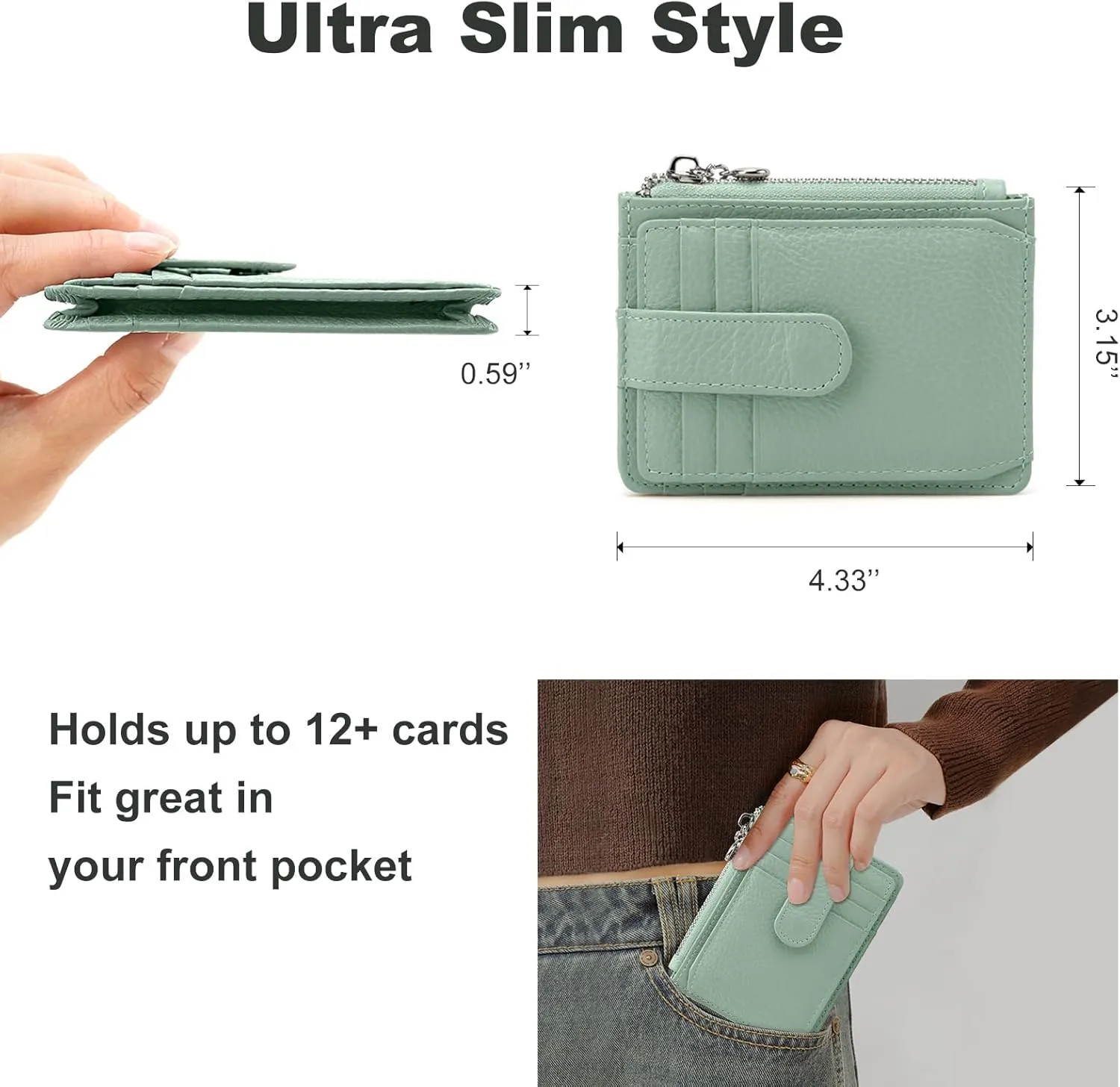 Slim Wallet for Women Thin Womens Card Holder RFID Blocking Genuine Leather Small Wallets