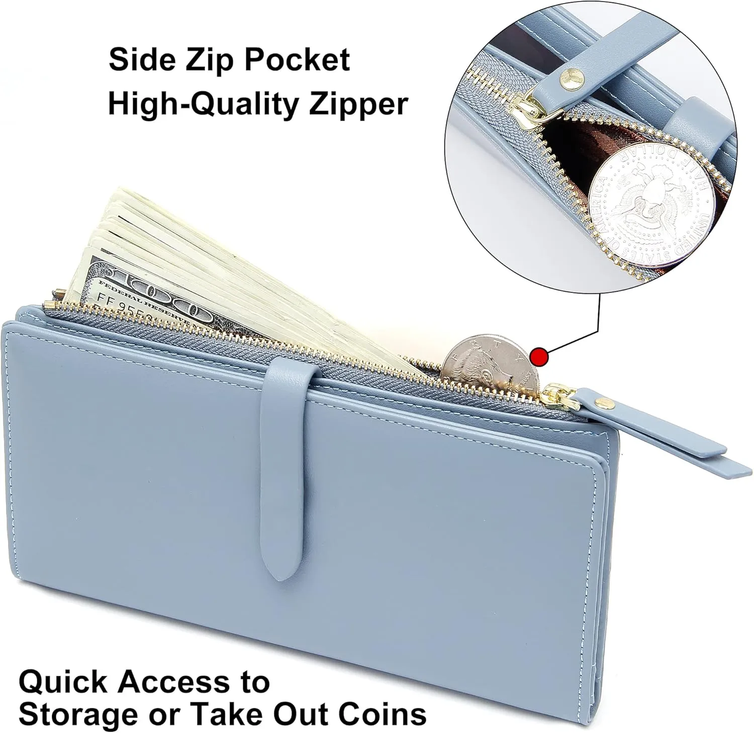 Slim Wallets for Women Credit Card Holder RFID Bifold Clutch Wallets Checkbook with Zipper Pocket
