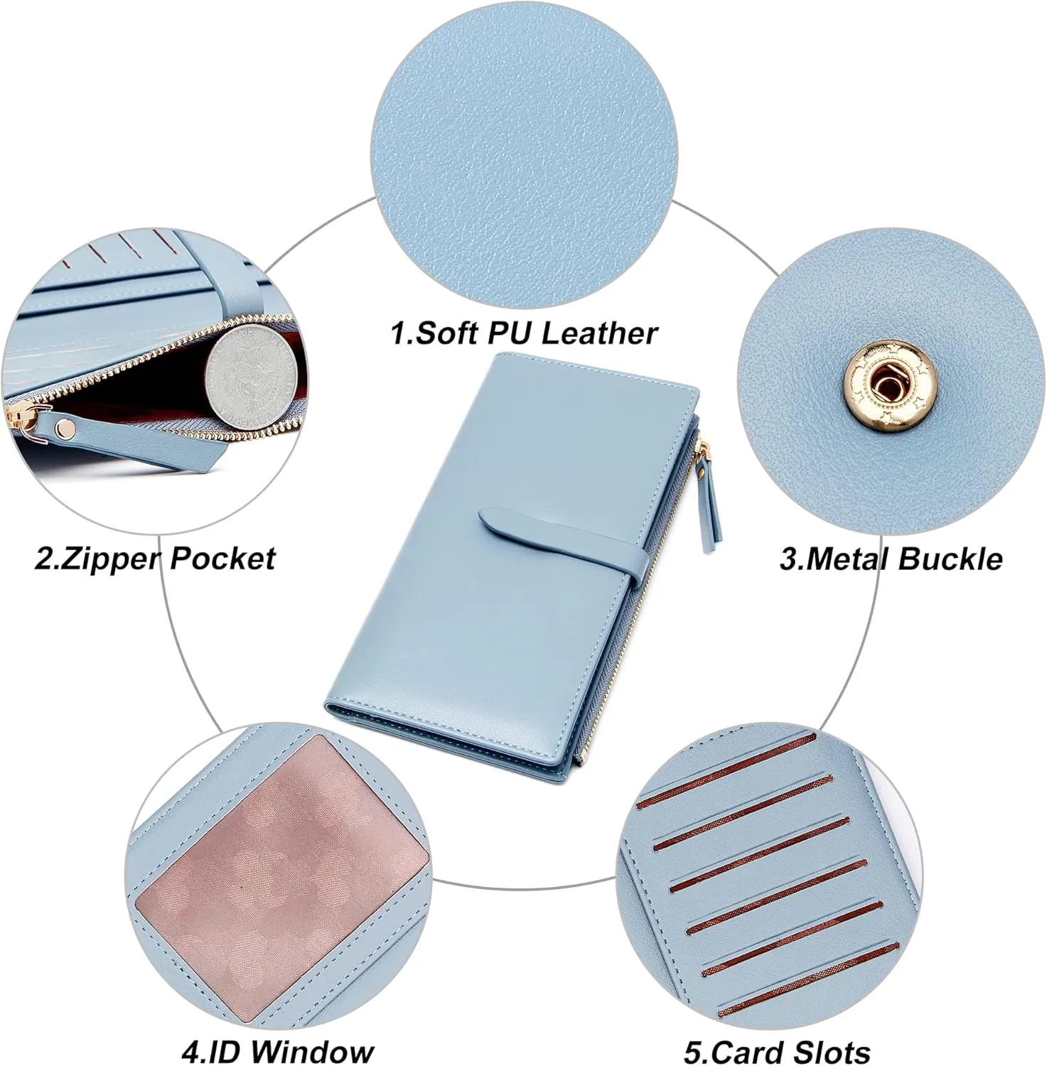 Slim Wallets for Women Credit Card Holder RFID Bifold Clutch Wallets Checkbook with Zipper Pocket