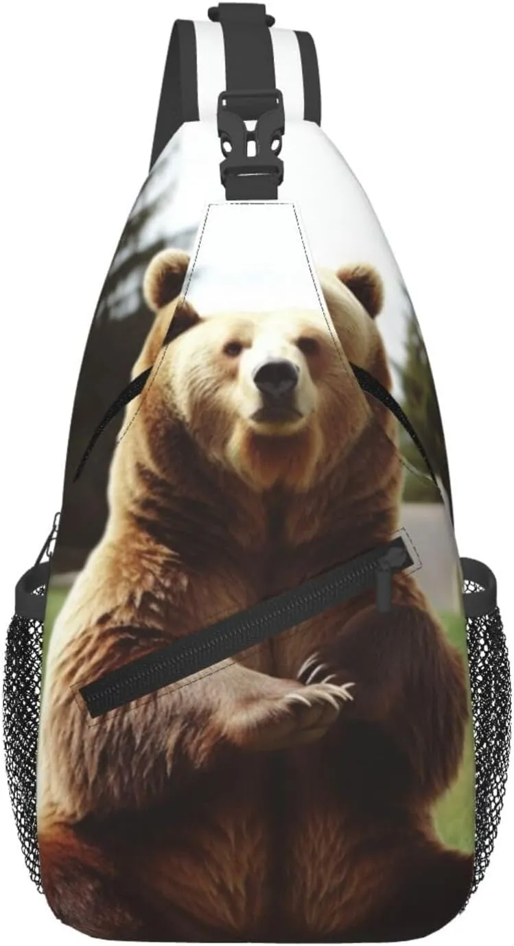 Sling Backpack Bag Crossbody Shoulder Bag Hi Bear Sit on the lawn Chest Bag Lightweight Hiking Daypack,Unisex